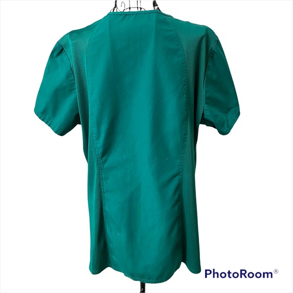 Cherokee Workwear 3 Pocket Rib Knit V Neck Scrub Top Hunter Green - Picture 3 of 12